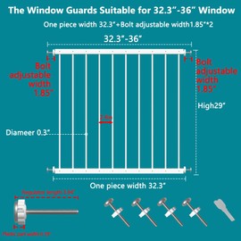 Fairy Baby Window Guards for Children, Adjustable Wide Child Safety Window Guard Bars Prevents Accidental Falls, Home Security Childproof Interior Bar Guard for Windows Wide 31.49"-36.22"(1 Panel)