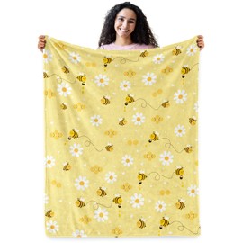 Bee Blanket, Bee Gifts for Kids, Soft Blanket for Boys Girls Room Decor, Cozy Throw Blankets Christmas Birthday Gifts for Toddlers Teens Couch Bed 60" X 50"