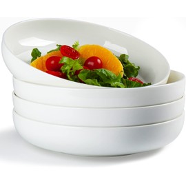 Qinlang 8.5 inch Pasta Bowls, Shallow Salad Bowls Set of 4, 40 Ounces Off-White Porcelain Serving Bowls