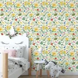 Simon&Siff Yellow Floral Peel and Stick Wallpaper, 17.3'' x 120" Yellow Flower Vinyl Wallpaper Flower Wallpaper Self Adhesive Wallpaper for Home Bedroom Cabinets Thicken, Covers 14.42 Sq Ft