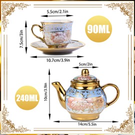 LUCYLANKER European Style Ceramic Tea Set, Includes 1 Teapot, 2 Tea Cups, 2 Tea Trays, Unique European Style Tea Set, Suitable for Tea Lovers and Families (Style 1)