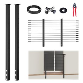 Muzata 5-10FT Modular Black Side Mount Cable Railing Kit 42 Inch 2 Level Post Kit Complete Set Cable Railing System for Decks Length Adjustable Easy DIY with User Guide (No Handrail) RWF2 BH4L