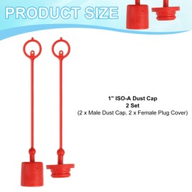 PATIKIL 1" ISO-A Hydraulic Coupler Male Dust Cap and Female Plug Cover, Set of 2 Rubber Quick Disconnects Port Plug Cover Fittings Red Cap with Retention Ring