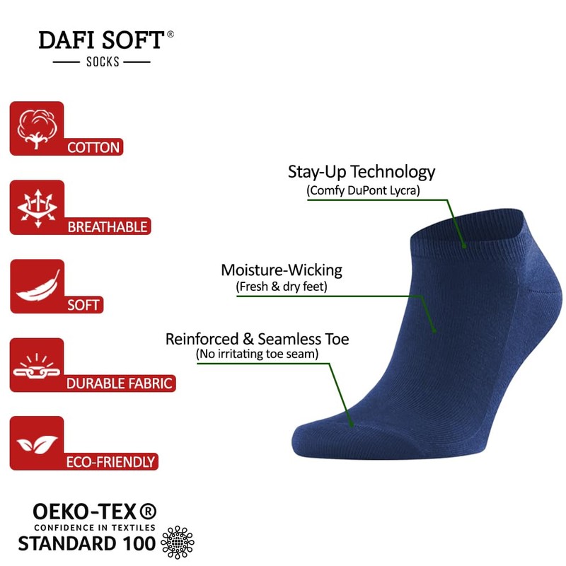 Dafi soft 6 Pairs Trainer Ankle Socks Men, Cotton, Made