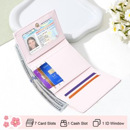 Modacarry Small Wallet Floral Coquette Bow Wallet Cute Wallet ID 7 Credit Card Slots for Women Girls, PINK