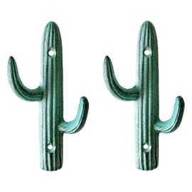 Zorues Rustic Cactus-Shaped Decorative Wall Hook Rack Hangers for Hanging Clothes, Coats, Towels, Keys, and Hats, 2-Pack Antique Cast Iron Mounted Wall Hooks