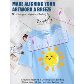 Tshirt Ruler Guide Vinyl Alignment Tool - Sublimation Accessories, T Shirt rulers to Center Designs, Transparent V-Neck/Round PVC Ruler for Adult Youth Toddler Infant 2XL-6XL