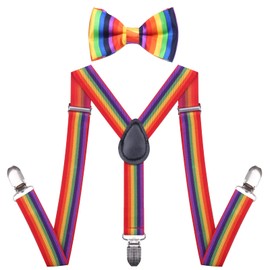 Kids Toddler Baby Suspenders Bow Tie for Boys and Girls Strong Metal Clips Adjustable Design Elastic Classic Accessory (Rainbow Suspenders Bow Tie, 34 Inch(7 - 14 Years))