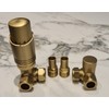 Team Controls Brushed Brass Corner Thermostatic Radiator Valves & Lockshield