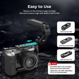 SMALLRIG 軽量NATOクランプトップハンドル 小型カメラトップグリップわずか119g ARRI用の位置決め穴付きハンドグリップとコールドシューマウント2つ NATOレール内蔵カメラケージ用 5977