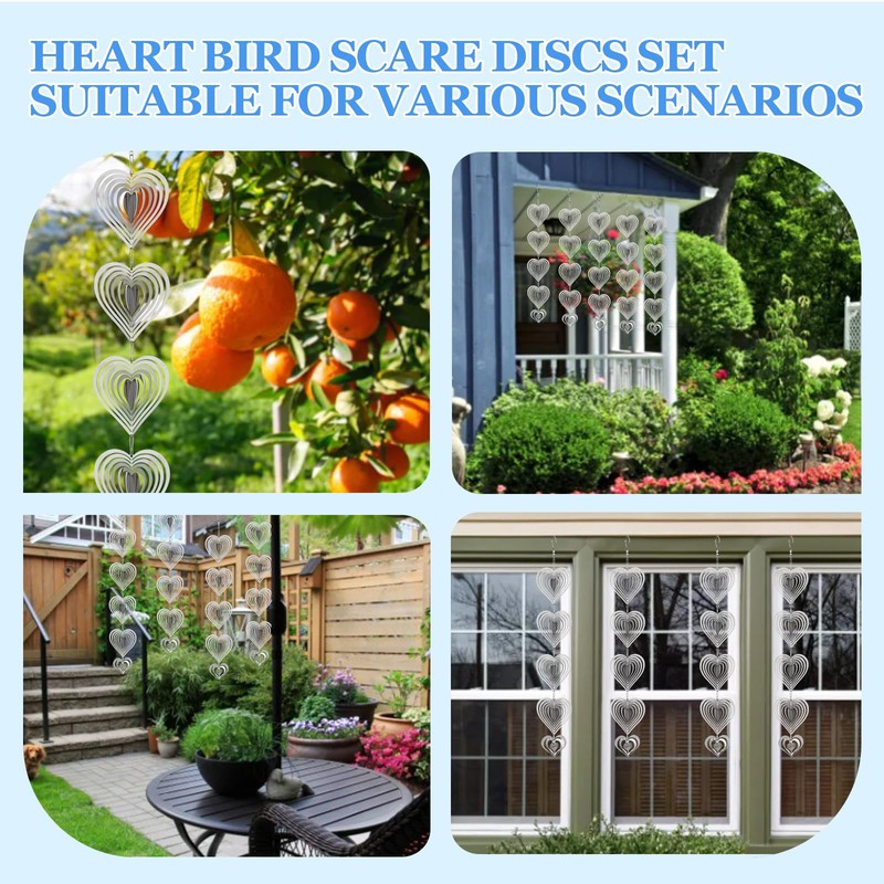 Ouraqto Heart Bird Scare Discs Set 4PCS Bird for Outside