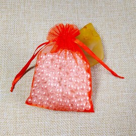 Gmnosuw 50 Pcs Organza Drawstring Gifts Bags for Jewelry,Tiny Toy, Sheer Fabric 4x6 Inches Mesh Red Tie Sack for Baby Shower,Christmas,Birthday,Party Favors,Wedding,Valentines Day,Flat,Housewarming