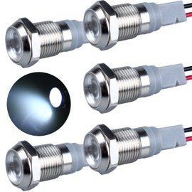 DMWD 5 Pcs 12V-24V 20mA Energy Saving LED Indicator Light Mounting Hole 10mm (0.4") Waterproof with 15cm/5.9in. Wire for Car Truck Boat White LED