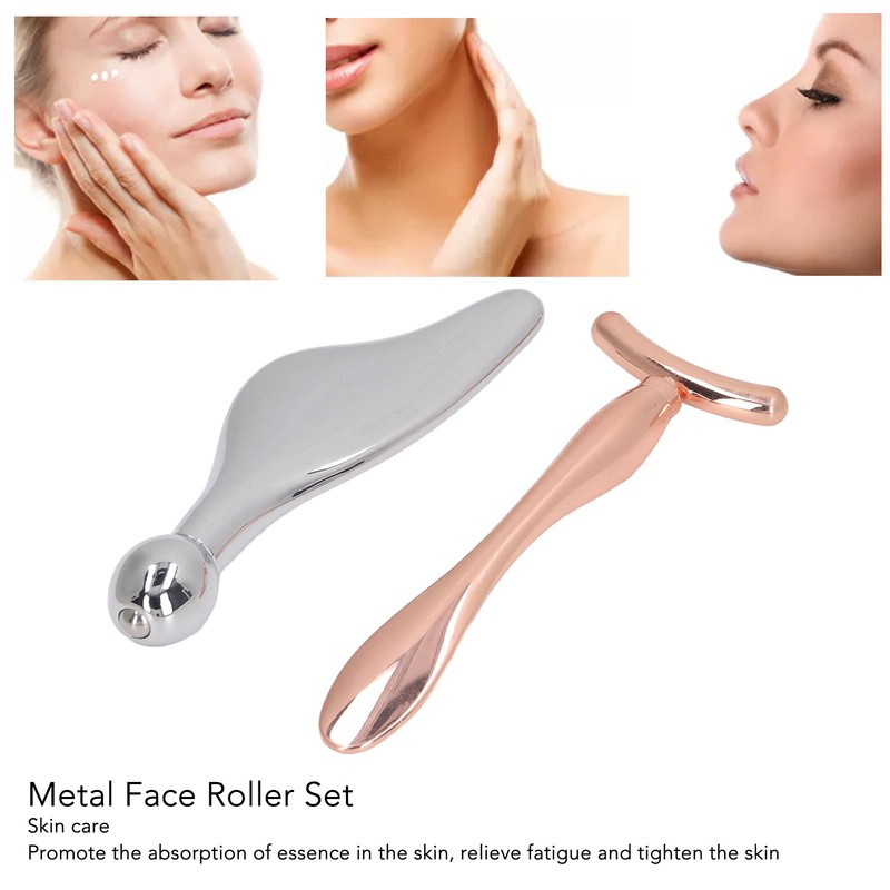 2pcs Metal Face Roller Set Zinc Alloy Facial Roller Massager