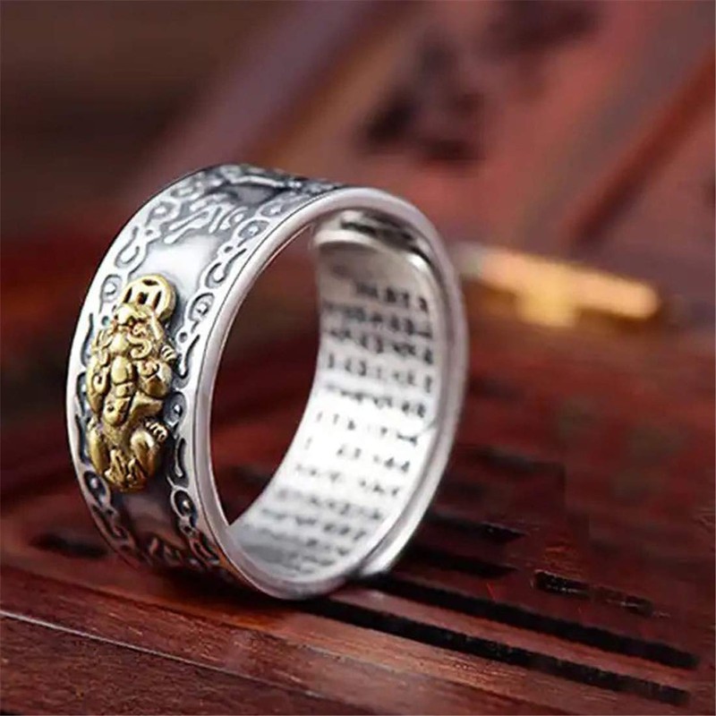 YGLINE Adjustable FENG Shui PIXIU MANI Mantra Protection Wealth Ring,