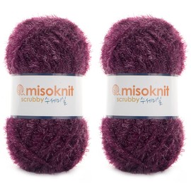 Misoknit Pastel Scrubby Yarn for dishcloths Crocheting 2 Skeins Polyester 100%, 2.8oz(80g) Each, 196 Yards per Skein (Dark Wine)