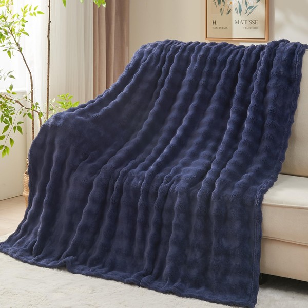 NEWCOSPLAY Throw Blanket for Couch Dark Navy Super Soft Flannel