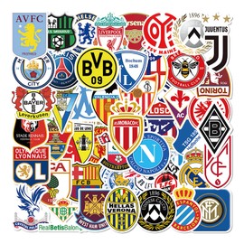 50Pcs Cool Soccer Club Stickers,Football Team Logo Stickers,World Cup Football Match Stickers, Waterproof Vinyl Graffiti Brand Decals for Laptop Computer Skateboard Bottles Helmet Phone Luggage,etc.