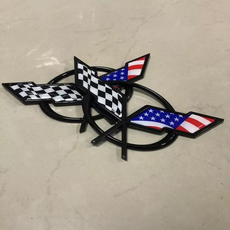 Front Nose & Rear Deck Lid Crossed Flags Emblems Car