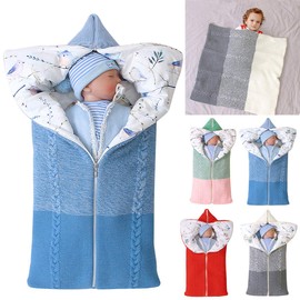 Winmany Colorful Newborn Baby Swaddle Blanket Wrap Infant Thick Knit Soft Warm Fleece Receiving Blanket Sleeping Bag Sack Stroller Wrap for 0-12 Month (Blue)