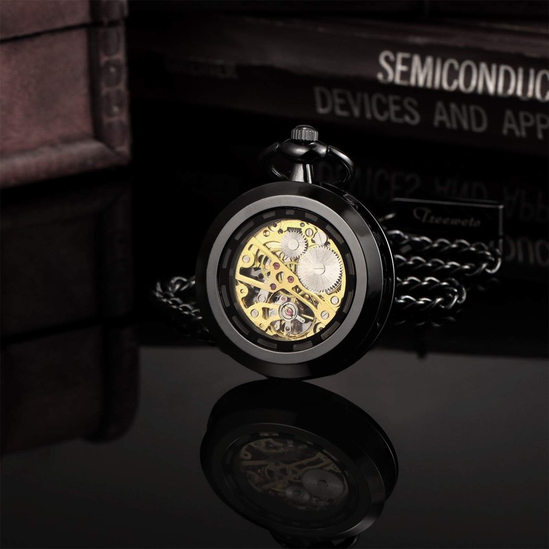TREEWETO Pocket Watch with Chain Men's Analogue Mechanical Hand Winding