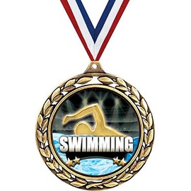 Swim Medals - 2 1/2" Laurel Wreath Swimming Medal - Great Swimmer Awards for Kids 10 Pack
