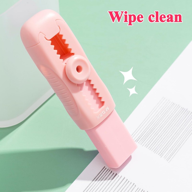 M&G 4+1 Pack Rubber Pink Erasers Sliding Retractable Eraser, Soft