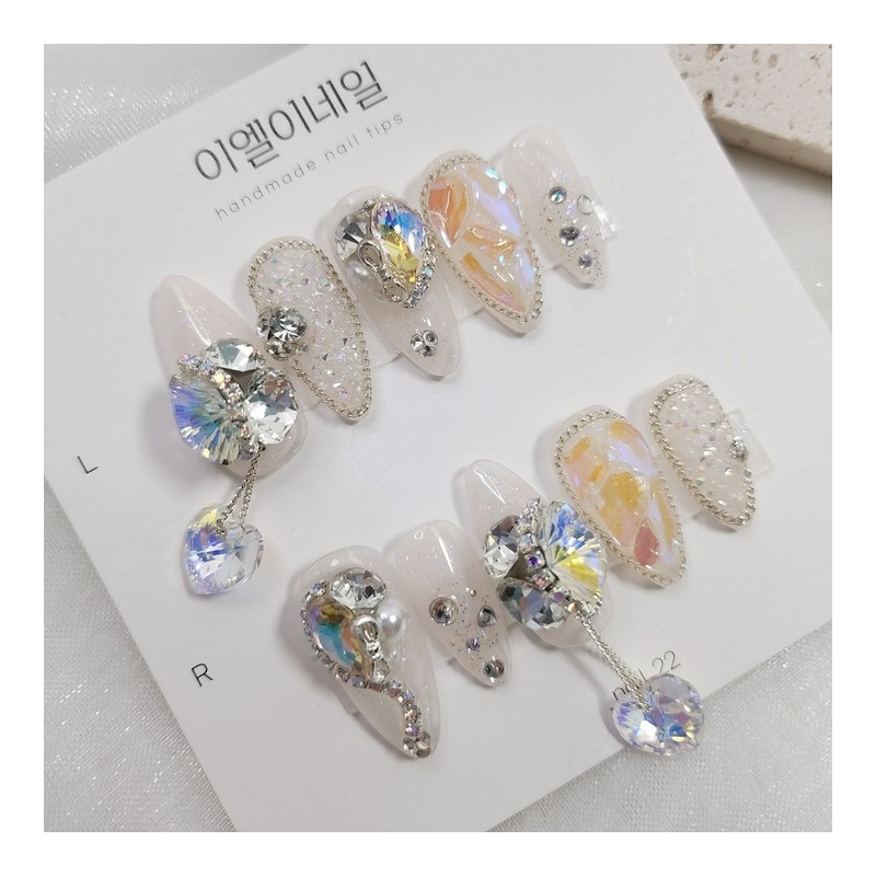[Premium Nail] Heart Handmade Dangle Stone Handmade Nail Tip -