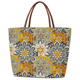 Flower Canvas Tote, Floral Handbags for Women, Floral Gifts for Mom, Wife, Teen, Friend, Sister - Reusable Grocery Shopping Bags With Foldable Shoulder Handles - Beach Tote - Cute - 03