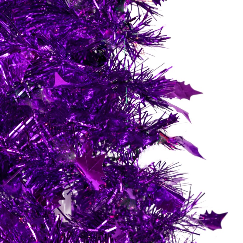 6' Purple Tinsel Pop-Up Artificial Christmas Tree Unlit