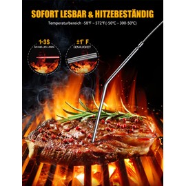CIRYCASE Digital Meat Thermometer, Quick and Precise Read Oven Thermometer with Two 16.3 cm Stainless Steel Probes, Grill Thermometer with Auto On/Off, Timer & LCD Screen, for Cooking, BBQ, Kitchen