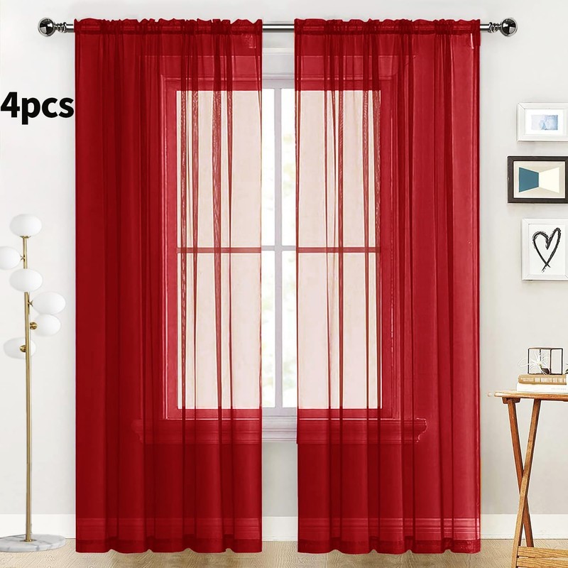 SpaceDresser - Cortinas transparentes de 4 paneles rojas de 208