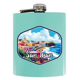 R and R Imports San Juan Puerto Rico Design D Souvenir 7 oz Steel Flask Matte Finish Seafoam Single
