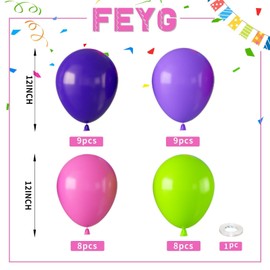 12 Inch Dark Purple Matt Purple and Fruit Green with Rose Red Balloons for Birthday, Baby Shower, Wedding Topic DIY Party Decorations