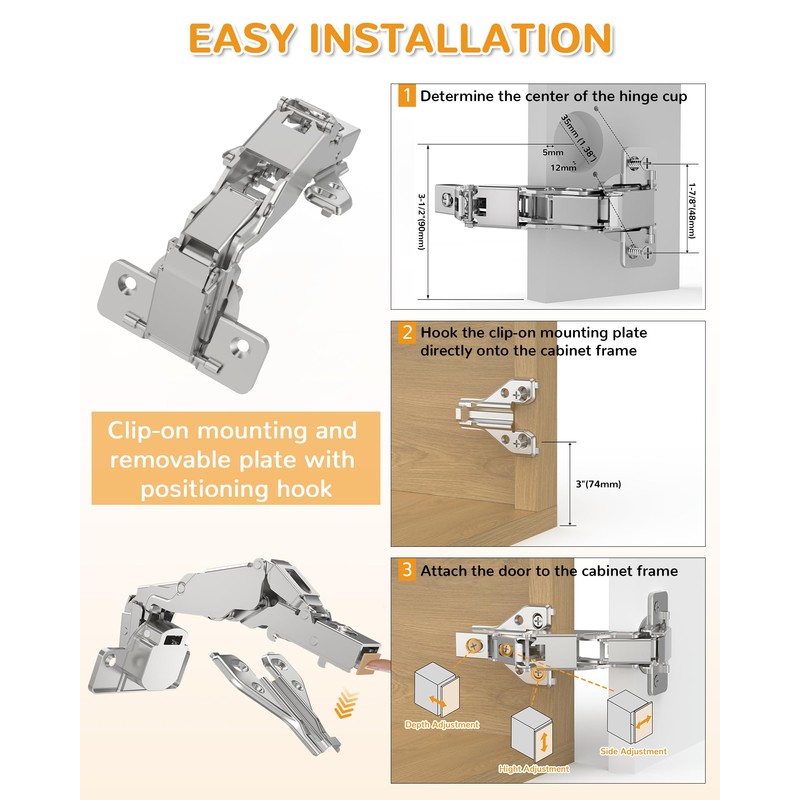 Chibery 2 Pack 180 Degree Soft Close Cabinet Hinges, Lazy