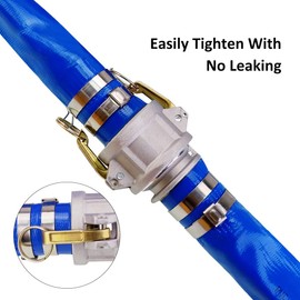 1" x 50' Blue PVC Backwash Hose with Camlock C and E Fittings, Heavy Duty Discharge Hose, Durable Reinforced Pool Drain Hose for Swimming Pools