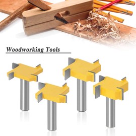 Mesee 4 Pieces CNC Spoilboard Surfacing Router Bits, 1/2 Inch Shank 4-Wings Rabbet Slot Router Bit Set Surface Slab Flattening Slotting Cutter Woodworking Planer Grooving Milling Cutting Tools