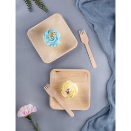 FOOGO Green 25 Disposable Palm Leaf Plates, 6"(15cm) Small Square Dessert Plates, Eco Friendly Biodegradable compostable Plates, Wooden Plates, Bamboo Plates, Paper Plates for Hot Food, Side Plates