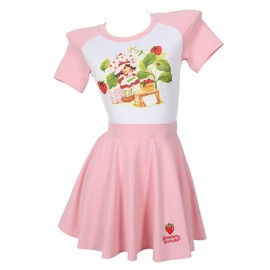 Micotaku Strawberry Shortcake Womens Bodysuit Skirt Set Cute Short Sleeve Onesie Top Skirt Set, Pink, Medium
