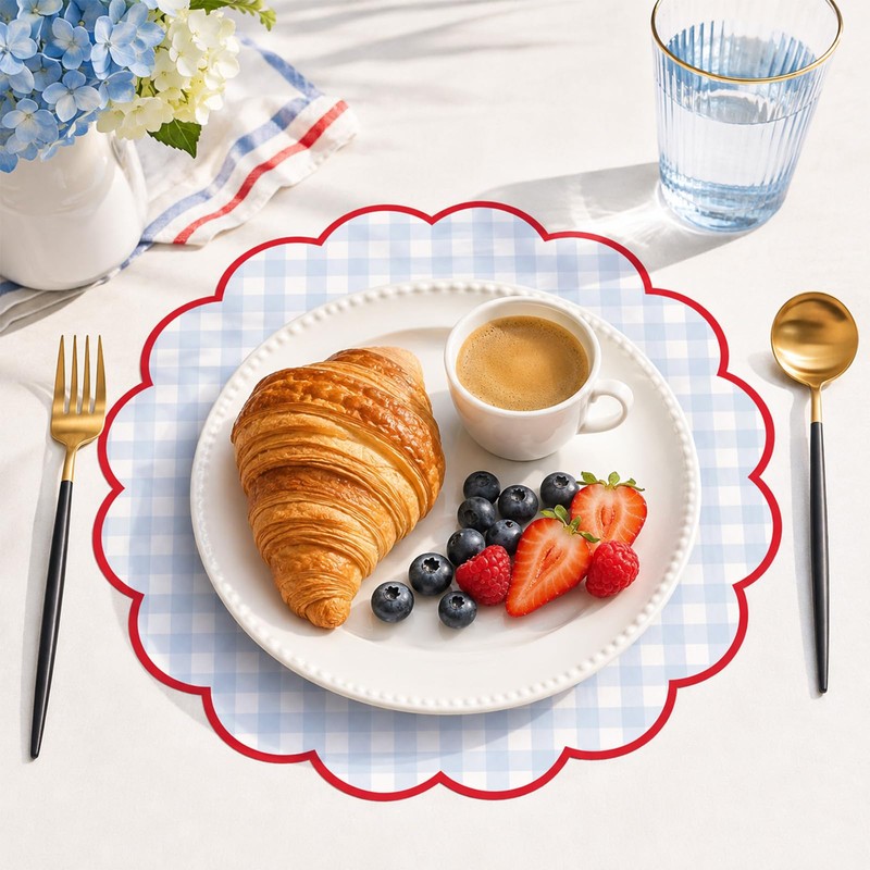 Plaid Scalloped Paper Placemats 60 Sheets Disposable Place Mats Blue