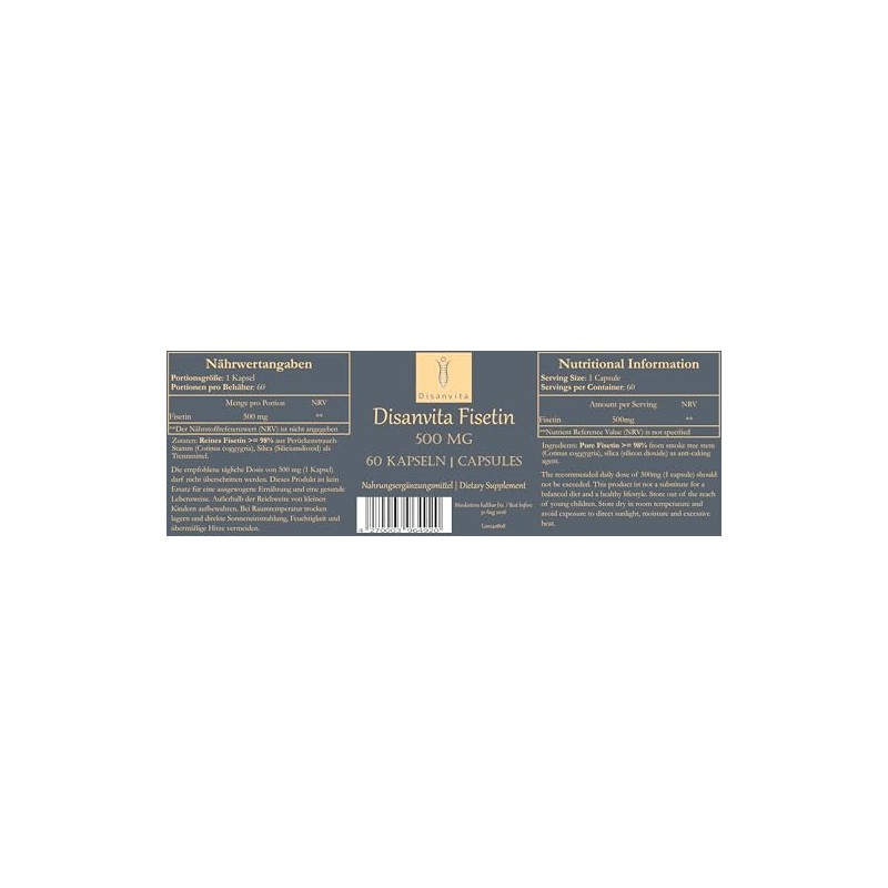 Disanvita® Fisetin Laboratory Tested Premium Quality 500 mg Capsules with