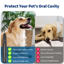 Ganciu Dog Tooth Plaque Remover, 3 Modes Low Noise Sonic Dog Tooth Cleaning Kit with LED Light for Tartar and Stains, Teeth Cleaning Kit for Pet Dental Care, Black