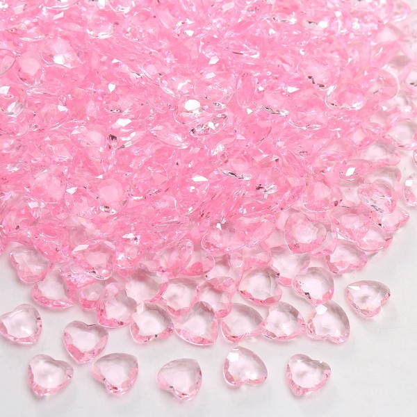 YIEUR Partyloon Pack of 600 Pink Hearts Diamond Confetti Decoration, 12 mm Glitter Decorative Stones Pink Acrylic, Confetti Crystals Confetti Diamonds Plastic Wedding Table Decoration Gift Christening