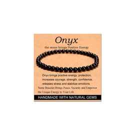 2 Pcs Black Tourmaline Bracelets for Men 8mm Black Onyx Bracelet Adjustable Black Beaded Bracelet Healing Gemstone Bracelet Jewelry Gifts