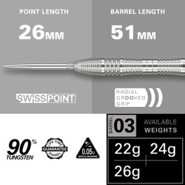 Target Darts Crux 03 22G 90% Tungsten Swiss Point Steel Tip Darts Set