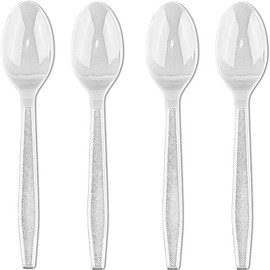 Basic Cutlery Collection 50-Count Medium Weight White Plastic Soup Spoons | Disposable & Convenient for Parties, Picnics, Events