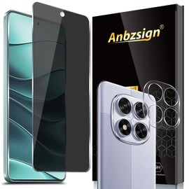Anbzsign 2+2 Pack for Xiaomi Redmi Note 14 Pro+ Plus 5G Privacy Tempered Glass Screen Protector and Camera Lens Protector, Anti-Spy 9H Hardness Case Friendly Film for Xiaomi Redmi Note 14 Pro+