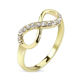 Bungsa Infinity Ring Gold Infinity Symbol Narrow Sizes 49 52 54 57 60 (Ring Women's Finger Ring Partner Rings Engagement Rings Wedding Rings Women's Ring Brass), Brass, Crystal