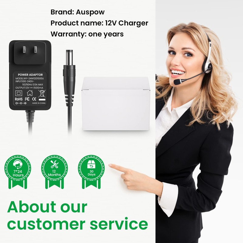Auspow 12V 1.5A Power Adapter for Yamaha PA130 PA150, 12V