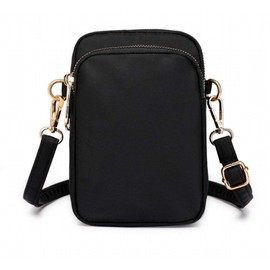 Beatus Women's Smartphone Pouch Nylon Pochette Crossbody Mini Shoulder Bag Vertical (Black)